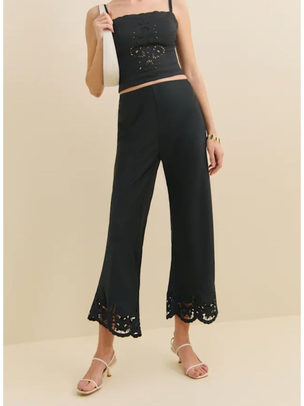 Reformation Aria Satin Cropped Pants Black NWOT $218 S